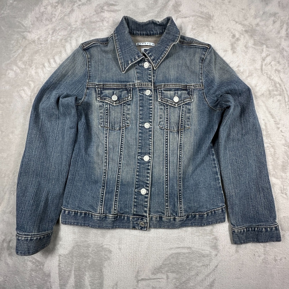 Vintage Gap Trucker Jacket Womens Size Large Blue Denim Button Front Coat